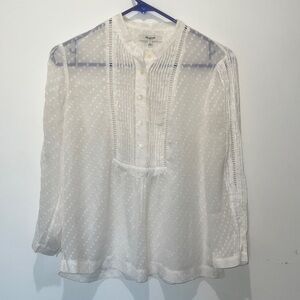 Rare! Madewell Pintuck Clipdot Sheer Off-White/Ivory Blouse Size Small